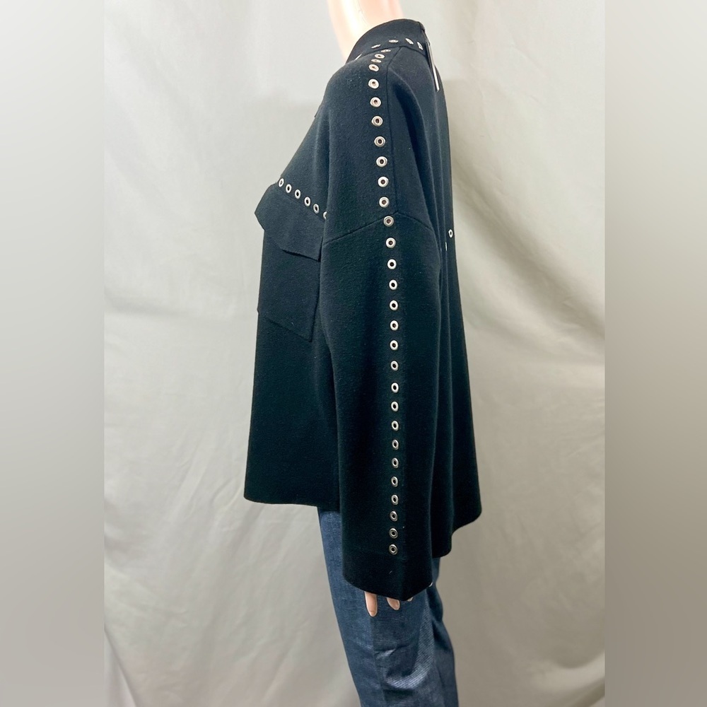 MAJE Knitted Eyelet Black Oversized Over Shirt with Silver Hardware Size: 2 - Picture 7 of 11